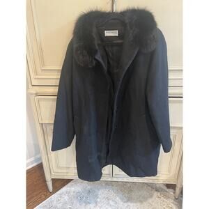 12 Forecaster of Boston Women's‎ Vintage 1980s Black Wool Coat Fox Fur Collar
